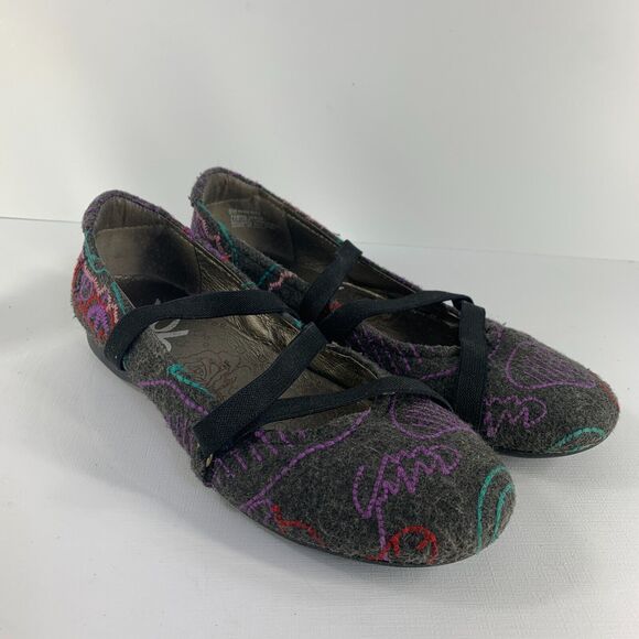 OTBT Womens Ballet Flats Embroidered Boho Mary Jane Straps Grey 8 Hippie - Picture 4 of 11